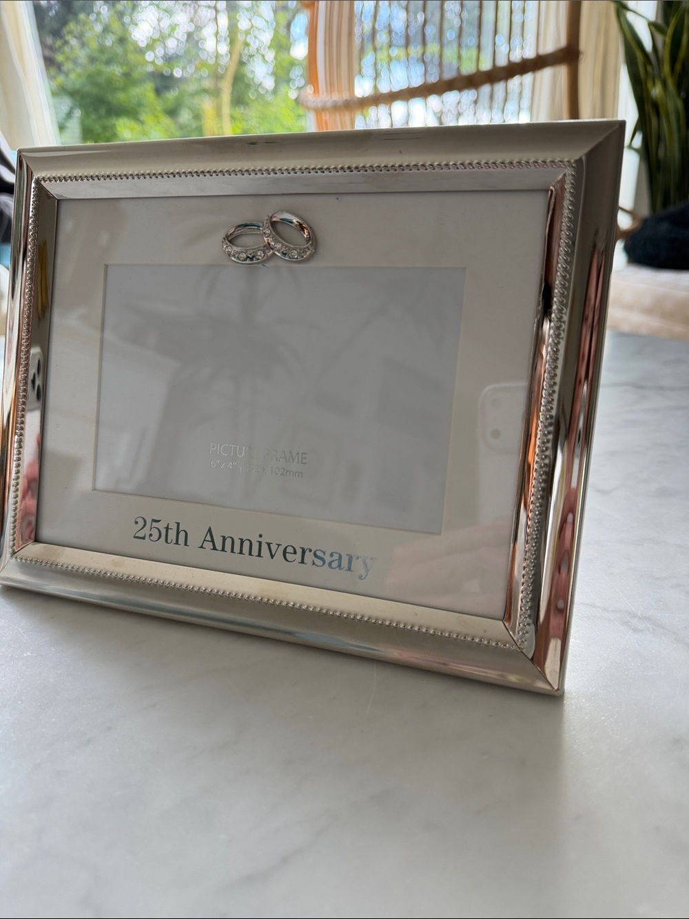 25th Anniversary Silver Picture Frame with Ring Accent